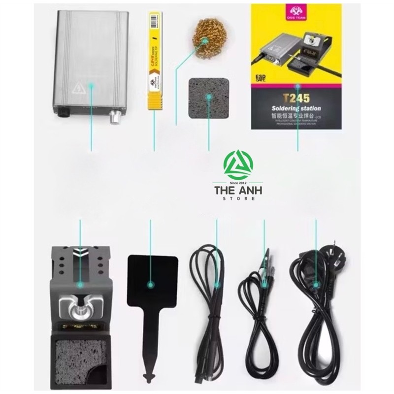 Máy hàn, trạm hàn OSS TEAM T245 ( combo gồm : máy + 1 tay hàn + 1 mũi hàn C245 + 1 đế gác ) hàng như