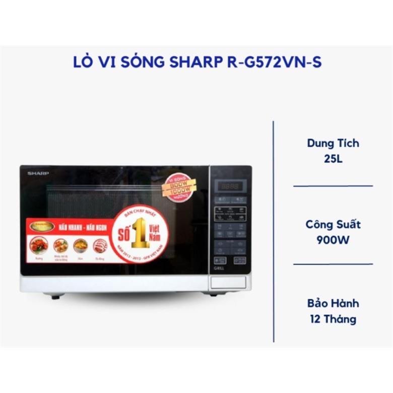 Lò vi sóng Sharp R-G572VN-S 25 lít - Có nướng 9 Đoàn Giỏi-H©️Ⓜ️