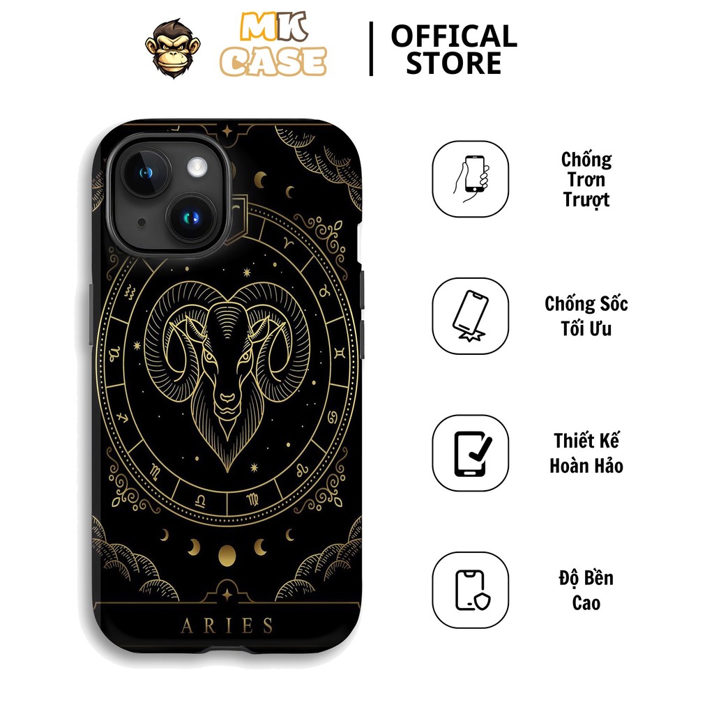 Ốp Điện Thoại iPhone Cung Bạch Dương Aries Gold Sang Trọng MK CASE iPhone 11 12 13 14 15 Pro