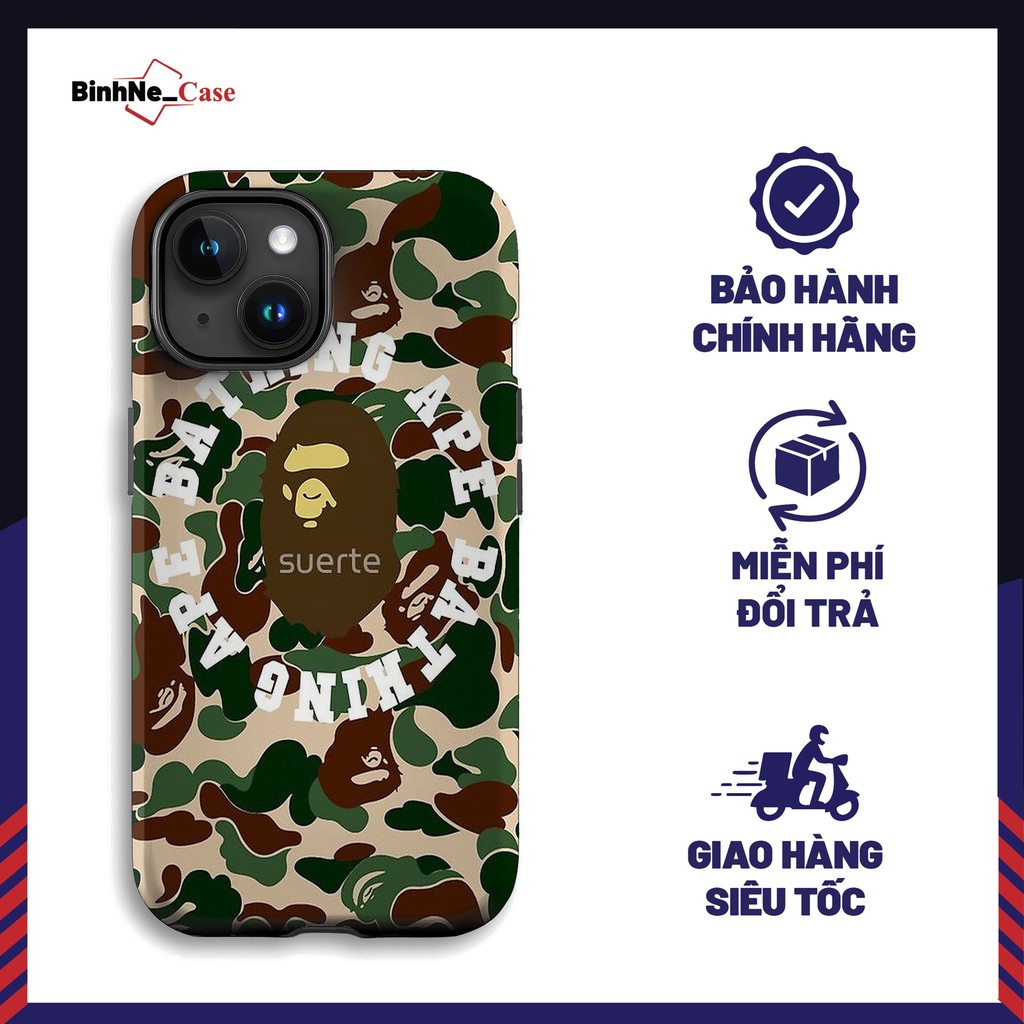 Ốp Điện Thoại Iphone BAPE Camo Nâu Logo Tròn Thời Trang Chính Hãng BÍNHNECASE Chính Hãng