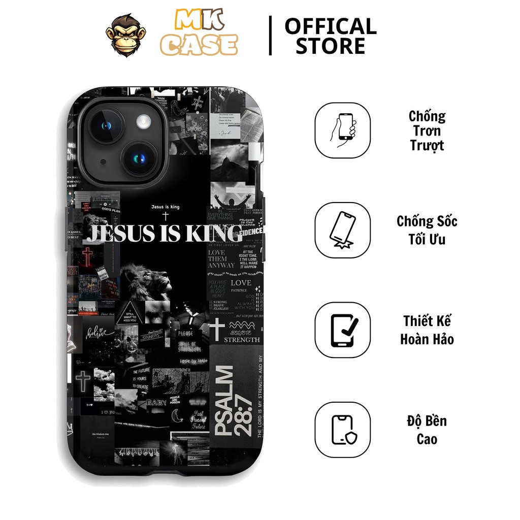 Ốp Lưng iPhone Jesus Is King Đen Trắng Cá Tính Chống Sốc MK CASE iPhone 11 12 13 14 15 16 Pro Max