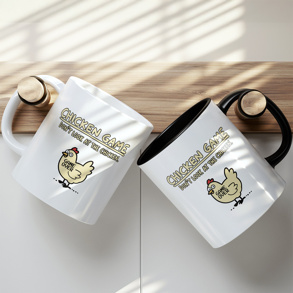 Ly Cốc Sứ Chicken Game DON’T LOOK AT THE CHICKEN In Hình Gà Game Over Hai Mặt Cốc Hài Hước Quà Tặng