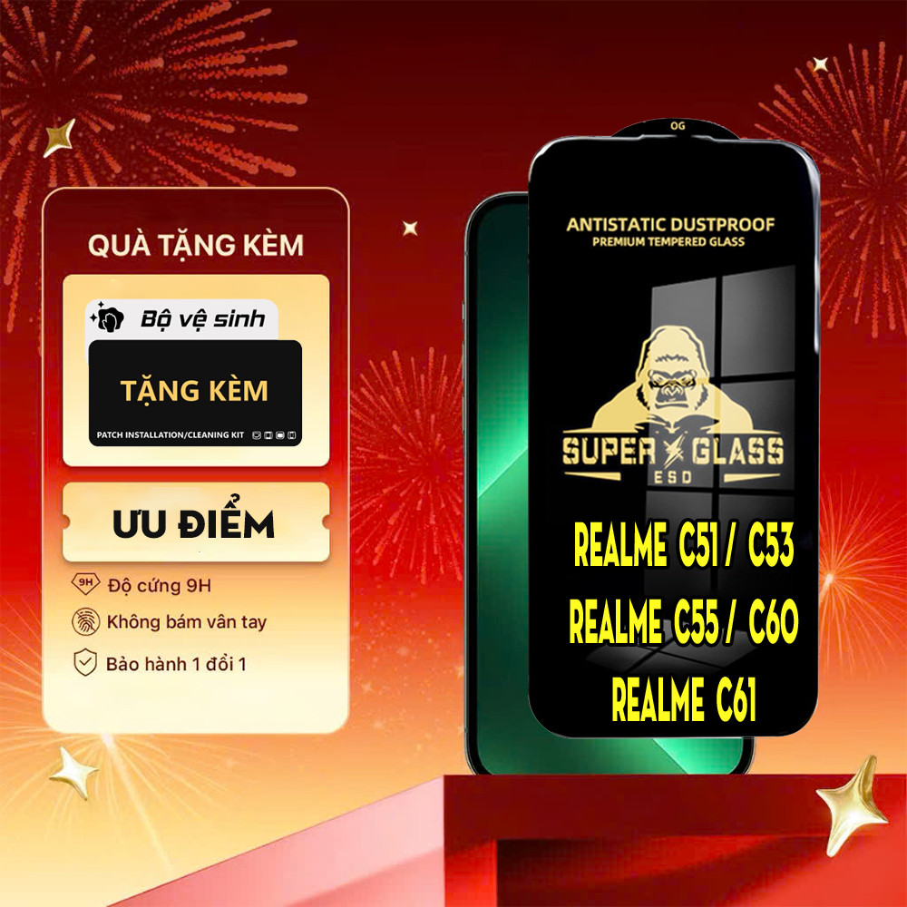 Cường lực King.kong.Realme C51 C53 C55 C60 C61 hạn chế bám bụi , vân tay