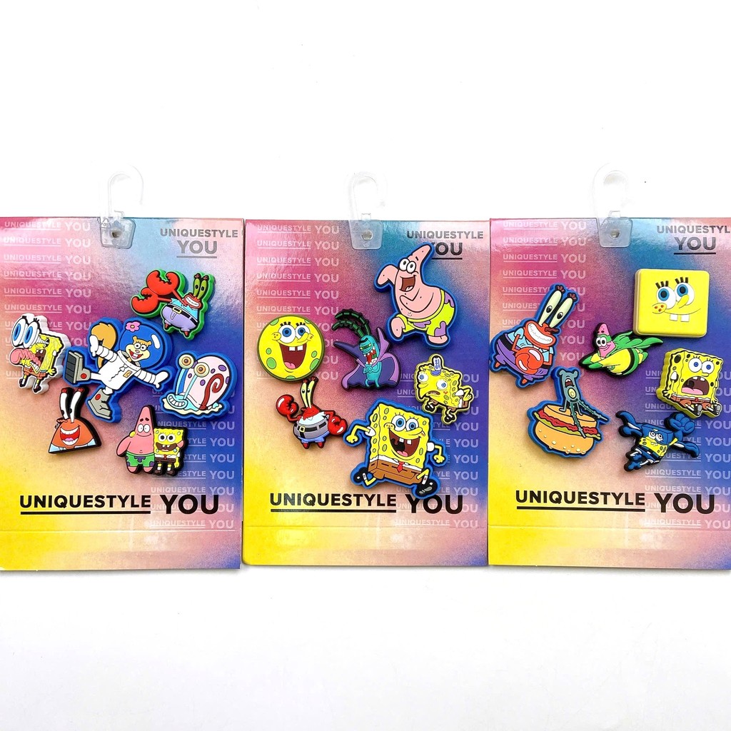 SET 6 CHARM SPONGEBOB Set 6 charm  gắn dép Crocs, Jibbitz gắn dép Crocs Set 6 cái hàng xịn kèm tem