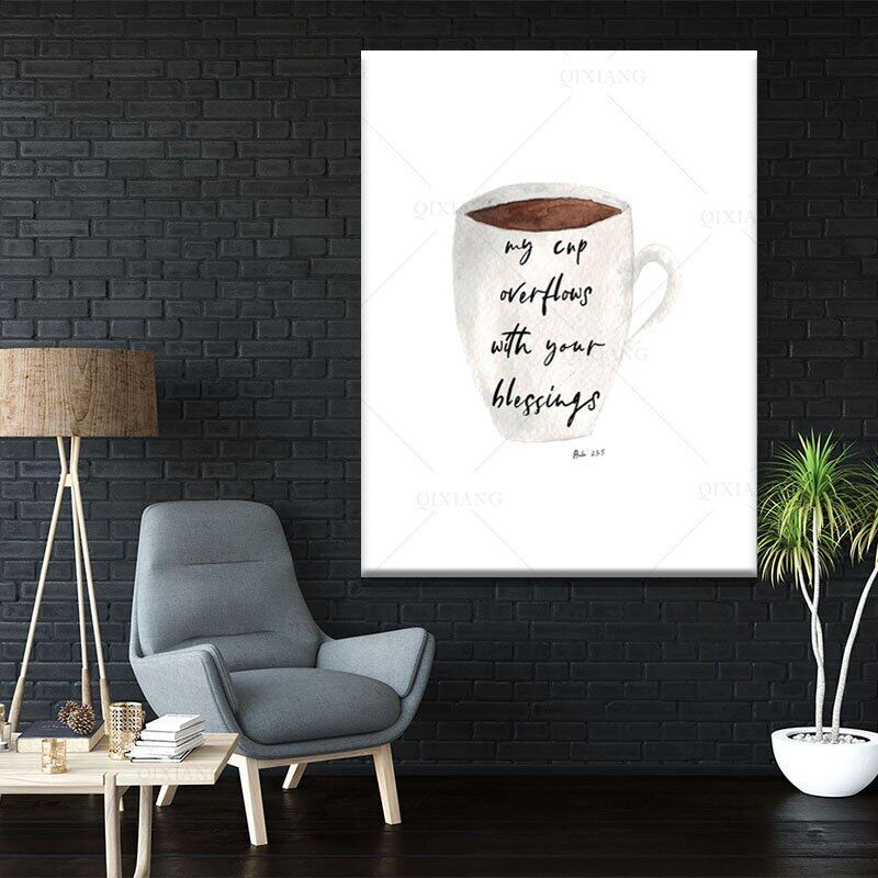 Câu Kinh Thánh Thánh Thánh Vịnh 23: 5 Trích Dẫn Canvas Nghệ Thuật Poster In Hình Quán Cà Phê Treo Tư