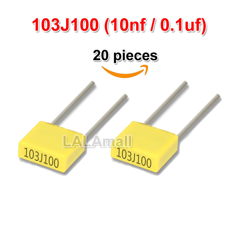 20 Chiếc 103J100 Chỉnh Tụ 100V103J 10NF 0.01UF 100V 103J 5 Mm Polypropylene An Toàn Nhựa Phim