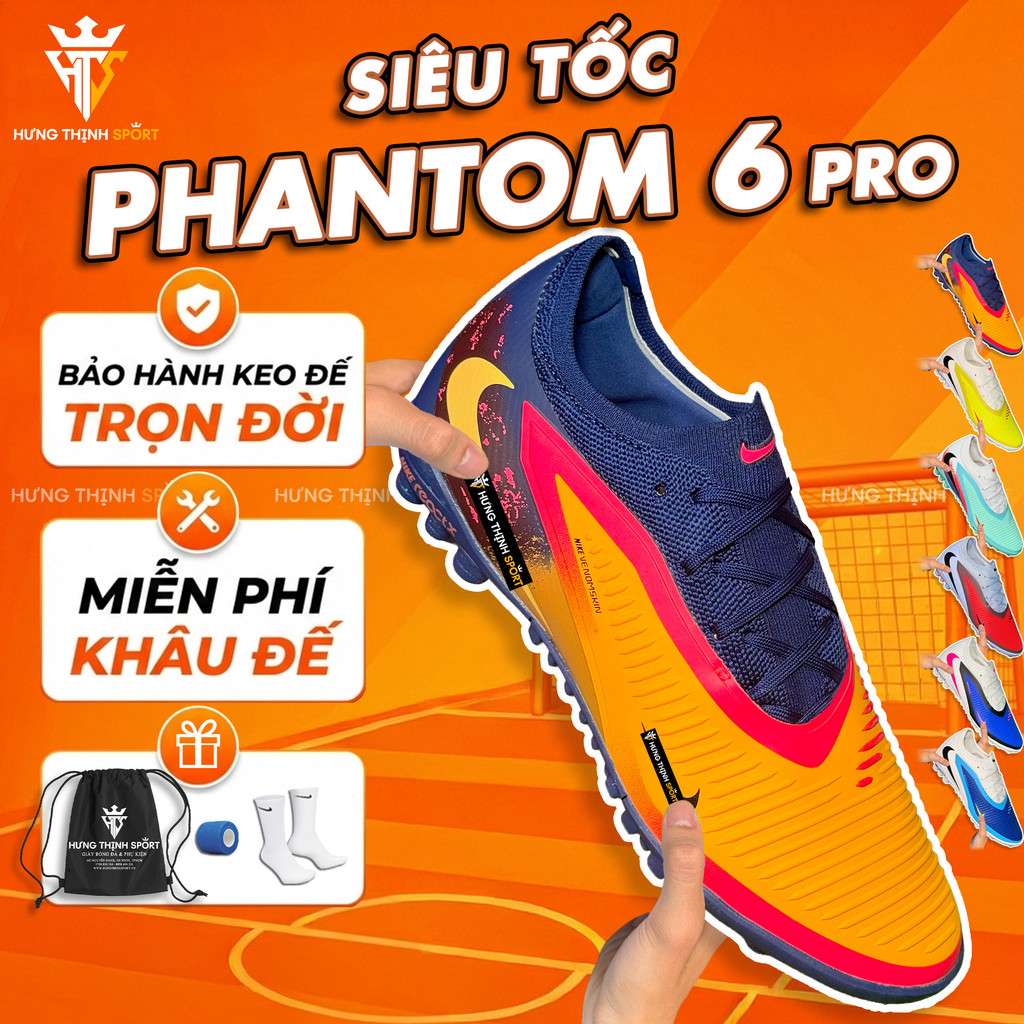 Giày Đá Bóng / Giày Đá Banh PHANTOM 6 PRO |TF Sân Cỏ Nhân Tạo| Tặng Khâu Đế + Bảo Hành Keo Đế Trọn Đ