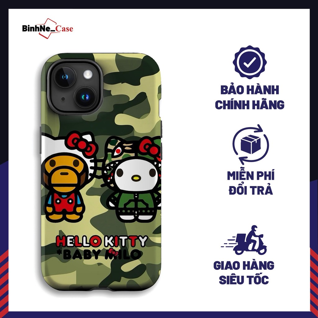 Ốp Lưng Iphone BAPE Hello Kitty Baby Milo Camo Xanh Đẹp Cá Tính BÍNHNECASE Cho Nữ