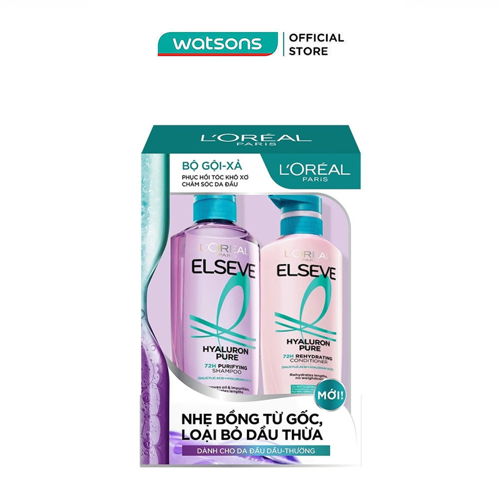 Combo L'oreal Elseve Hyaluron Pure (Dầu Gội 620ml + Dầu Xả 375ml)