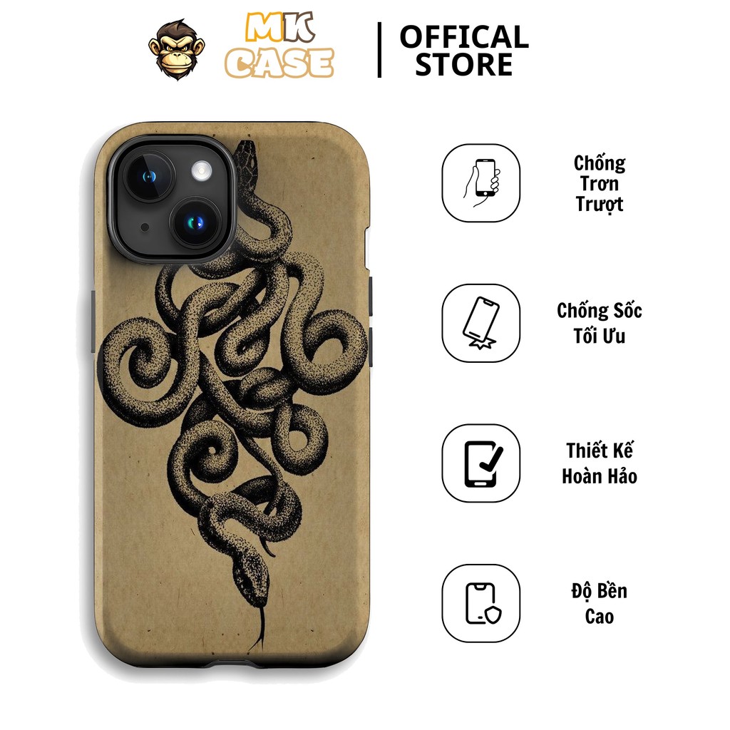 Ốp Điện Thoại iPhone Hình Rắn Vintage Giấy Cũ Sang Trọng MK CASE iPhone 11 12 13 14 15 16 Plus