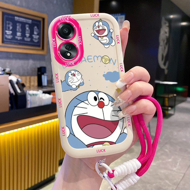 Ốp Lưng OPPO A58 4G A78 4G A58 5G A58X 5G A78 5G A1X 5G A2X 5G Case Mèo xanh nhỏ Với Lanyard