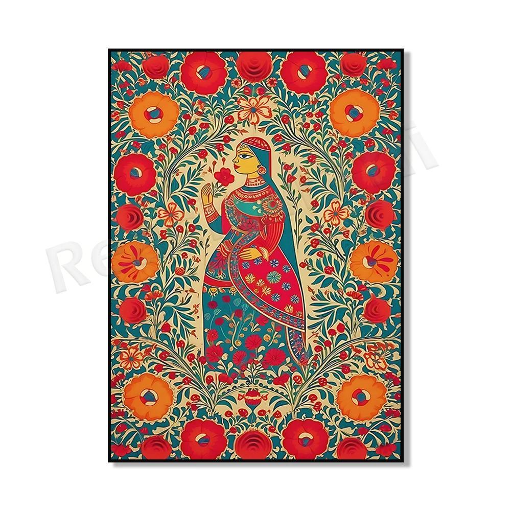 Trang trí tường nghệ thuật Mogul cổ điển: Cây sự sống Ấn Độ, Hoa công & Voi, & Poster nghệ thuật gạc