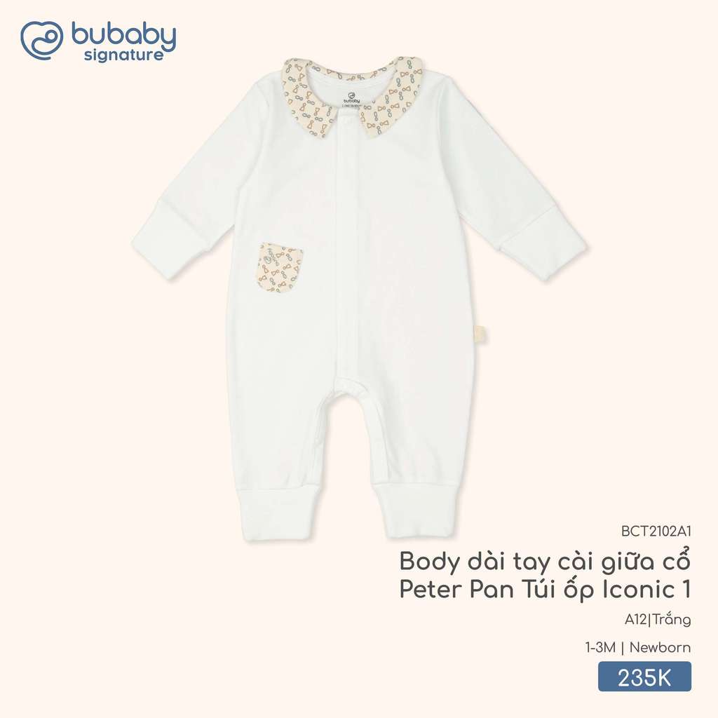 Body dài tay cài giữa cổ Bubaby Peter Pan Túi ốp Iconic 1 - BCT2102A1 - Trắng - BuBaby