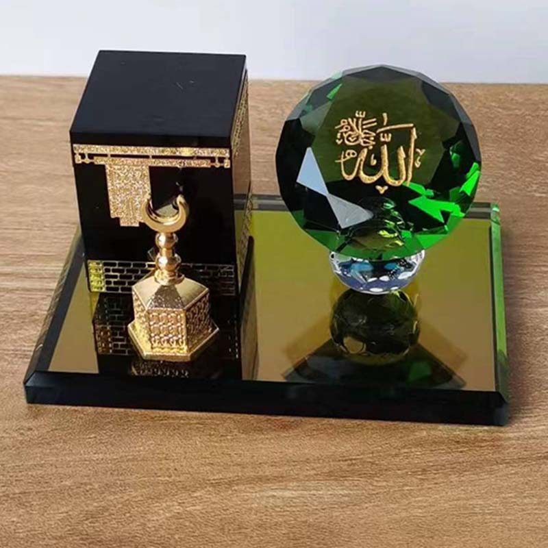 Bộ mô hình kiến trúc Hồi giáo Mô hình pha lê Hồi giáo mạ vàng Kaaba cho bàn để bàn Kệ sách