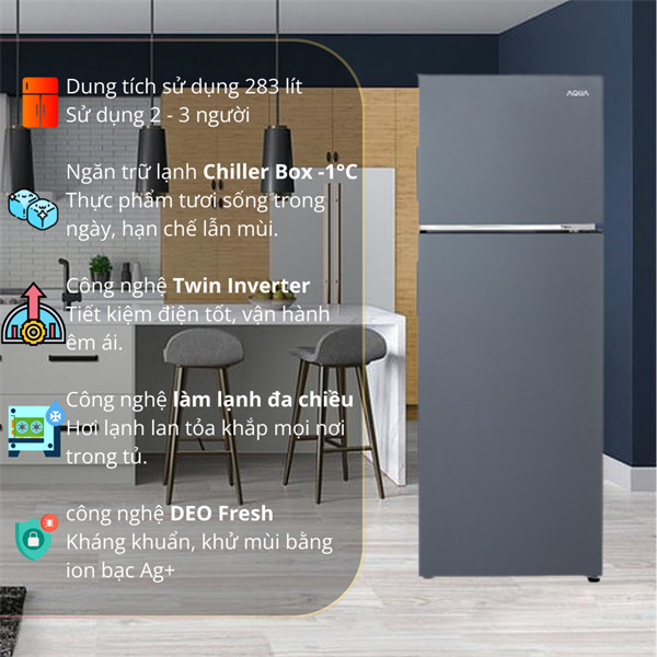 Tủ lạnh Aqua Inverter 283 lít AQR-T299FA(SL) 2024 - VIỆT NAM 9 Đoàn Giỏi-H©️Ⓜ️