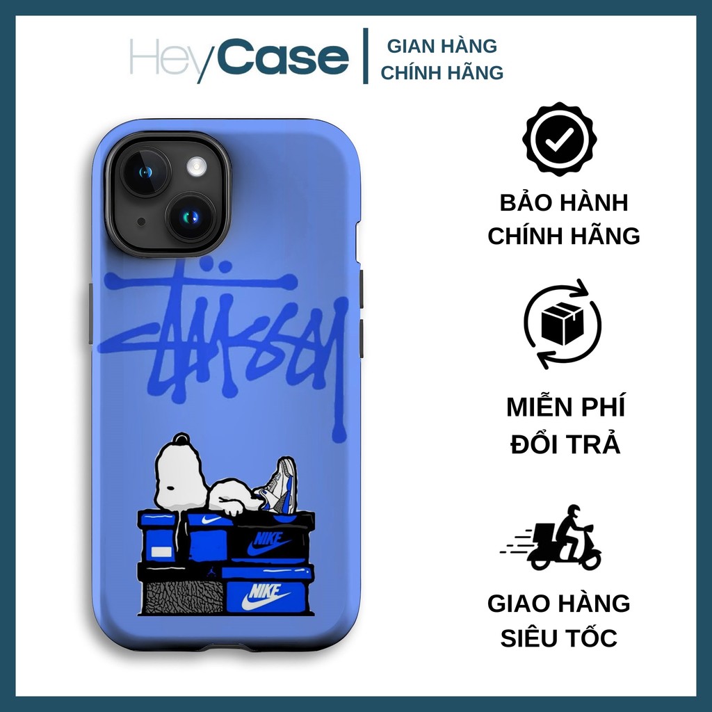Ốp lưng iphone chó SNOOPY ngủ trên hộp giày NIKE xanh dương STUSSY TPU cứng chống trầy