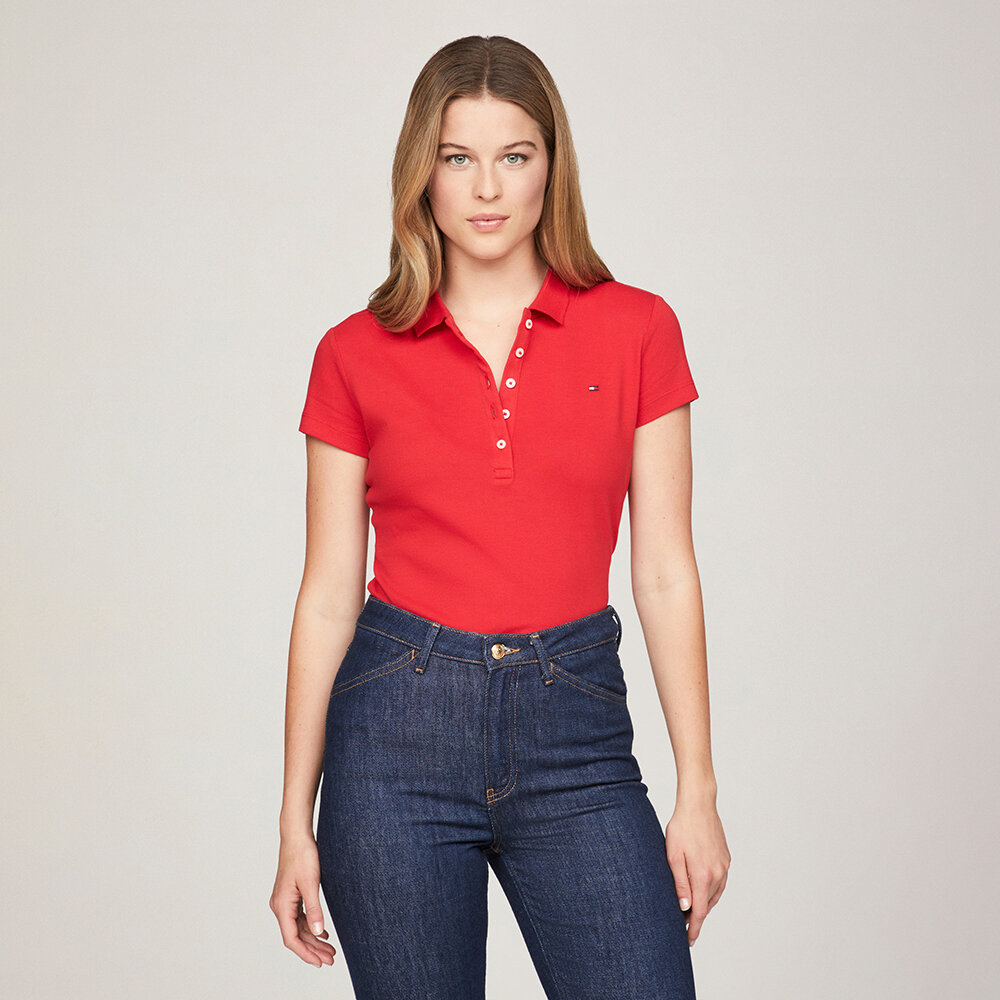 TOMMY HILFIGER - Áo Polo Nữ Tay Ngắn Im Slim Polo Ss - WW0WW42547XLG