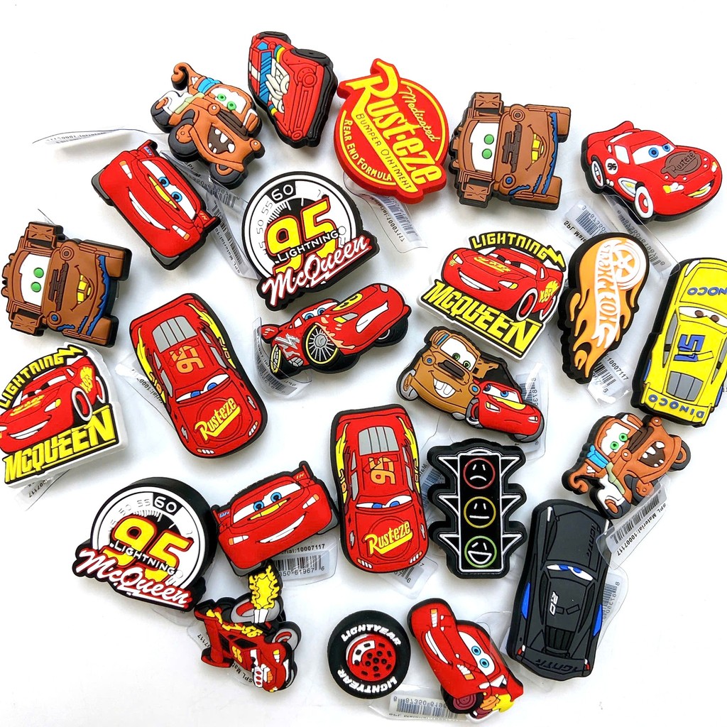 SET 6 STICKER MCQUEEN  Set 6 STICKER chính hãng gắn dép cờ róc, Charm hàng xịn kèm tem mẫu xe đua mc