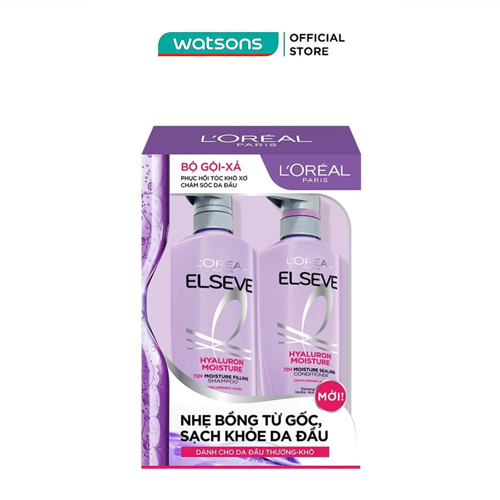 Combo L'oreal Elseve Hyaluron Moisture (Dầu Gội 620ml+Dầu Xả 375ml)