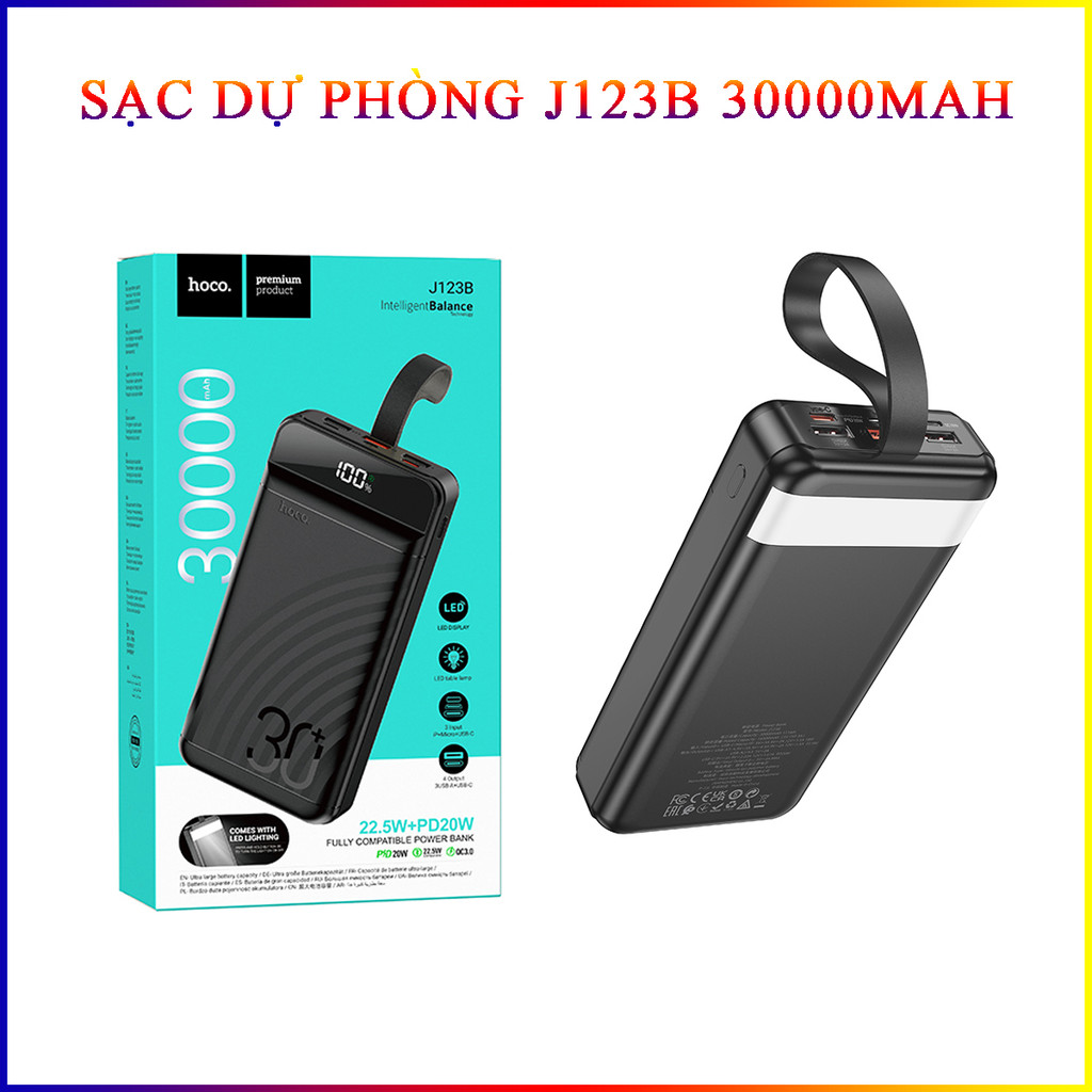 Pin Sạc Dự Phòng Hoco J123B Element Màn Hình Kỹ Thuật Số 30000Mah 22.5W + Pd20W Qc3.0 Cao Cấp