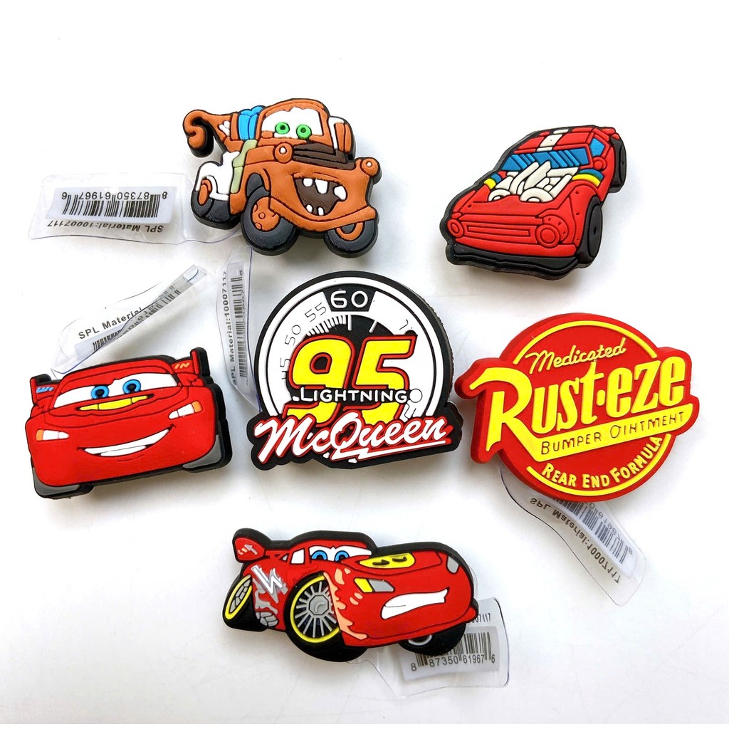SET 6 CHARM MCQUEEN gắn dép sục Cross, Jibbitz sticker gắn dép sục Cross hàng xịn kèm tem mẫu xe đua