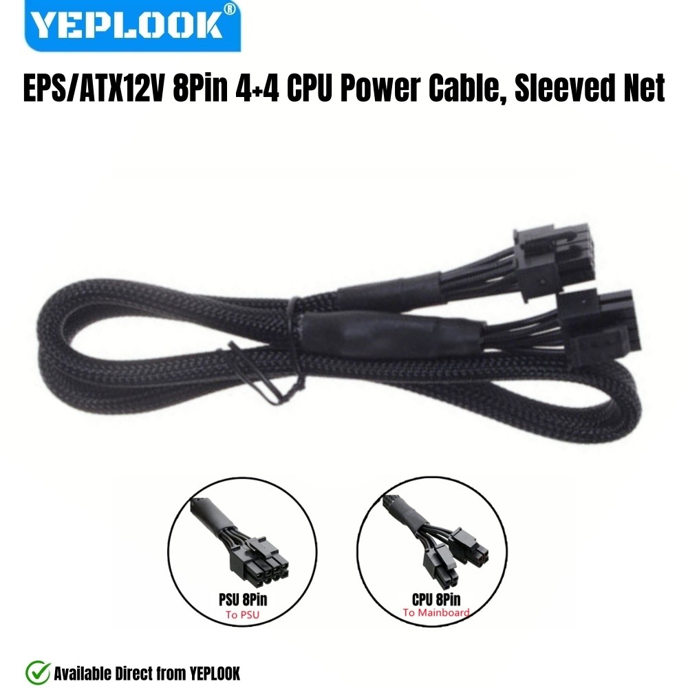 Lưới bện YEPLOOK PSU 8Pin đến 4 + 4Pin, Cáp nguồn CPU cho Corsair RM1000i, RM850i, RM750i, RM650i, R