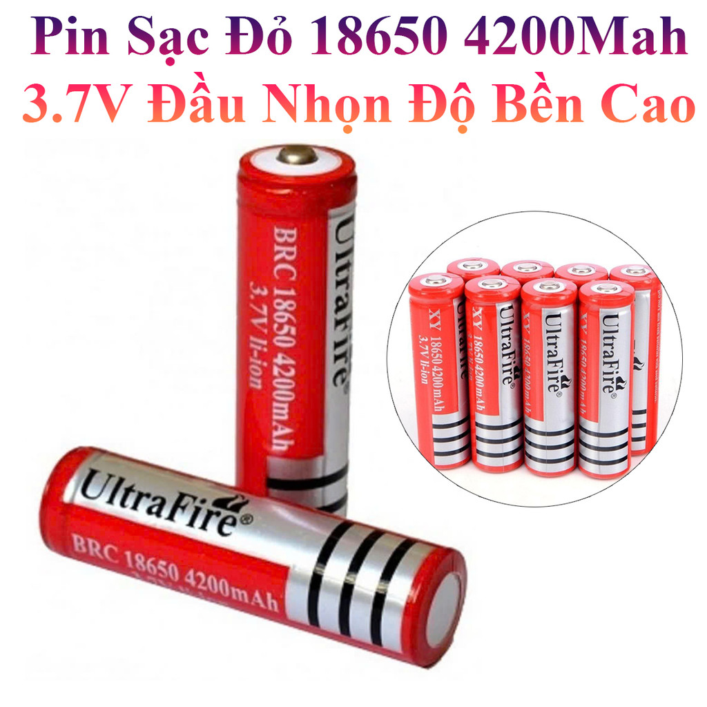 Pin Sạc Đỏ 18650 4200Mah Đầu Nhọn Độ Bền Cao