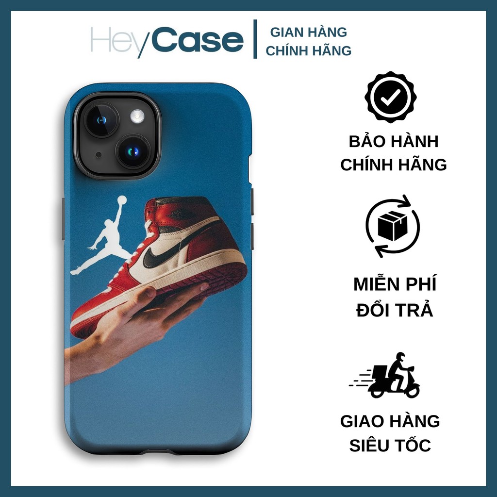 Ốp lưng iphone tay cầm giày JORDAN 1 chicago đỏ trắng nền trời xanh TPU cứng chống trầy