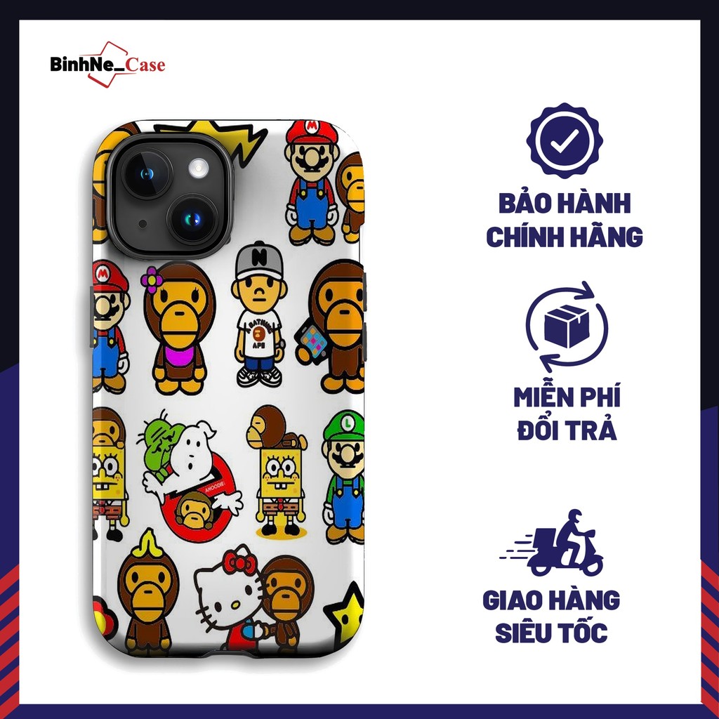 Ốp Lưng iPhone BAPE Tổng Hợp Hoạt Hình Mario Hello Kitty BÍNHNECASE Cho iPhone 15/16/16