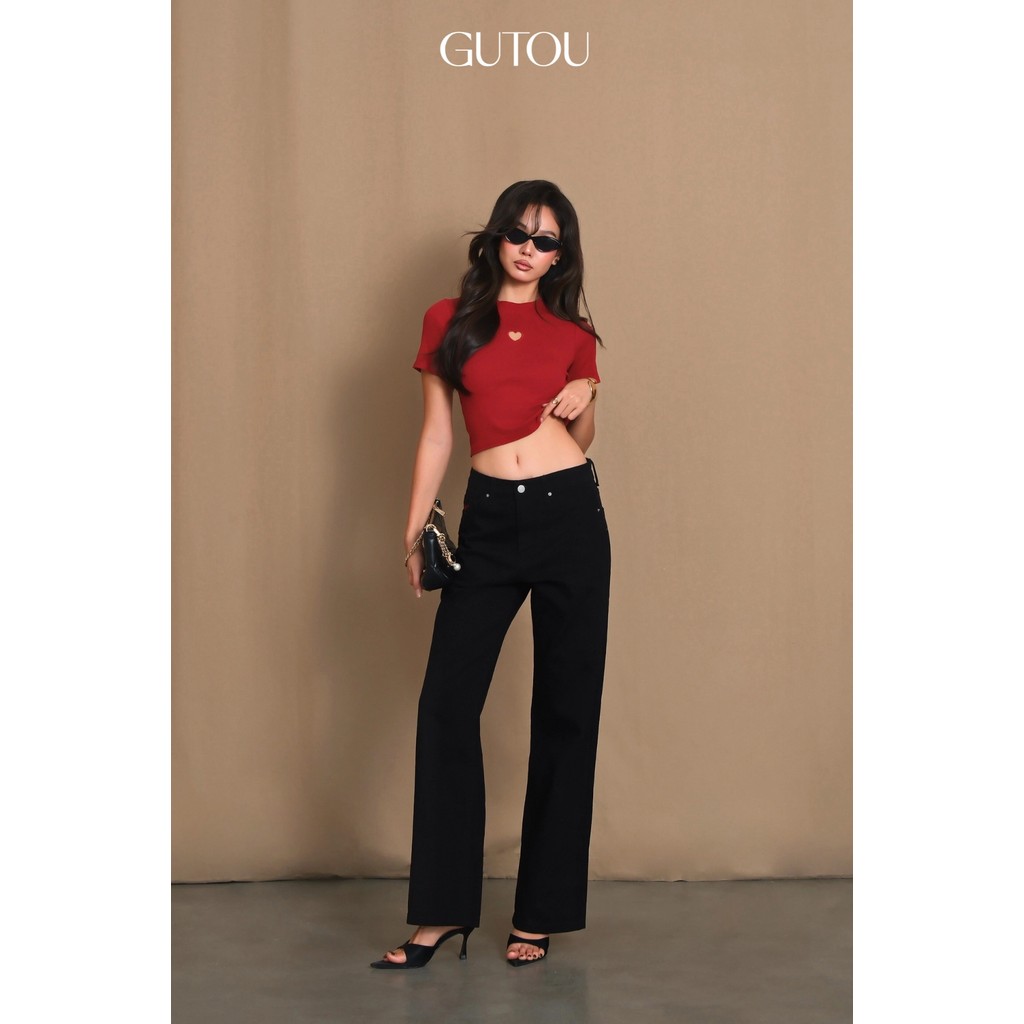 [ GUTOU ] Quần Jean Suông Heart Embroi G213