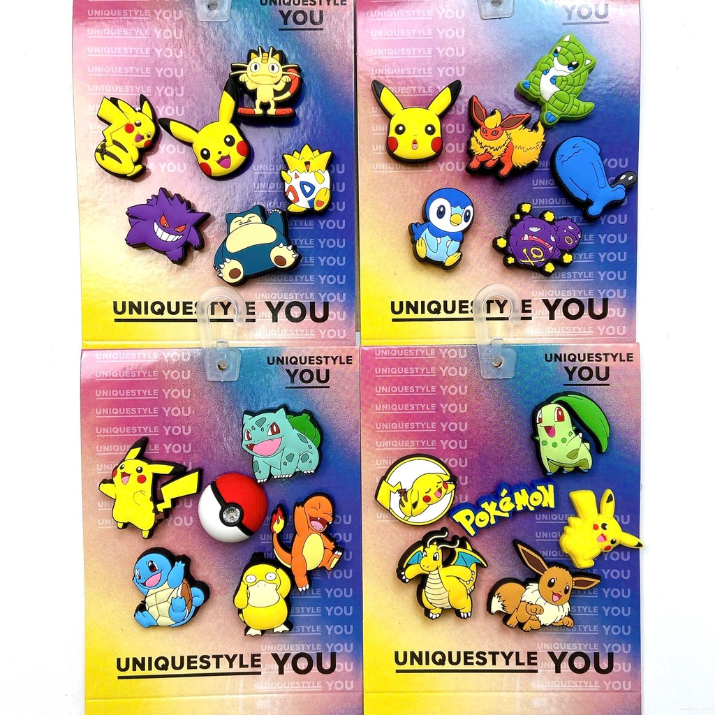SET 6 CHARM POKEMON Set 6 charm  gắn dép Crocs, Jibbitz gắn dép Crocs Set 6 cái hàng xịn kèm tem pok