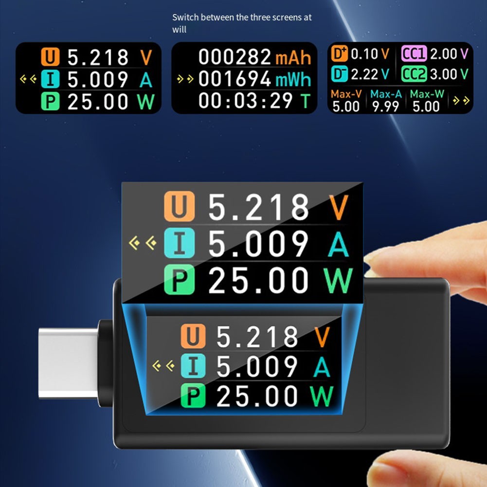 [BÁN LỚN] Máy kiểm tra USB-C KWS-1902L 0.96 "Màn hình TFT Vôn kế Ampe kế Máy kiểm tra hai chiều