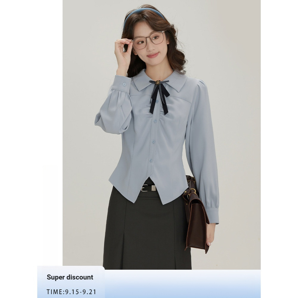 10cm Sen Sen [Xanh Kenting] Mùa Xuân Phong Cách Preppy Polo Cổ Áo Thiết Kế Nơ Niche Áo Sơ Mi Nữ