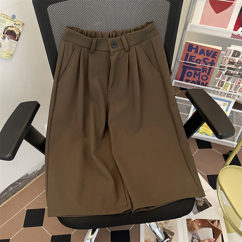 Quần crop ống rộng màu nâu Nam mùa hè cleanfit Loose Casual All-Match Drape Feel Preppy Style Suit Q