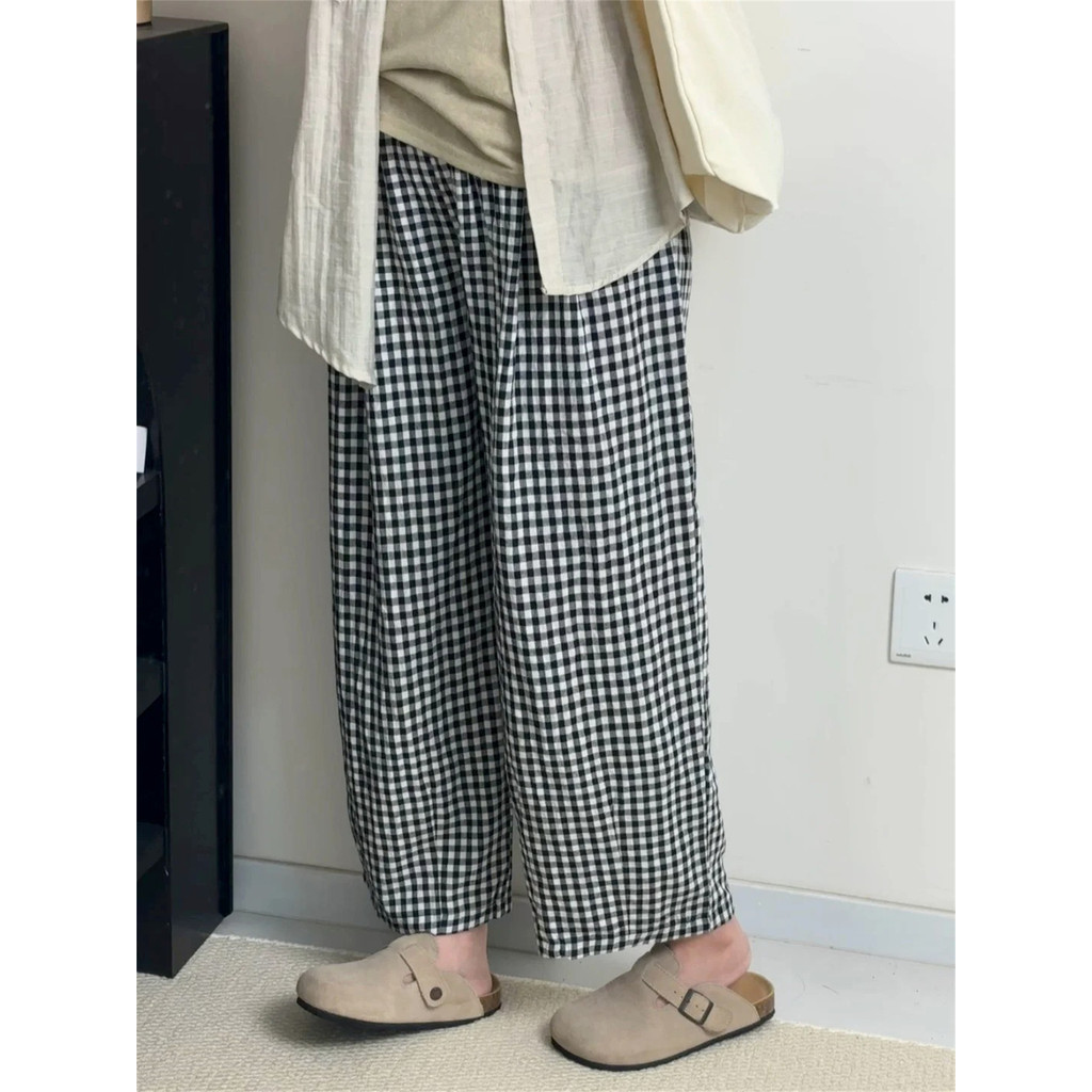 Đen Trắng Kẻ Sọc Quần Nữ Xuân Thu Béo mm Hình Quả Lê Rời Ôm Hơn Nhìn Rộng Chân Jiufen Yamamoto Bóng 