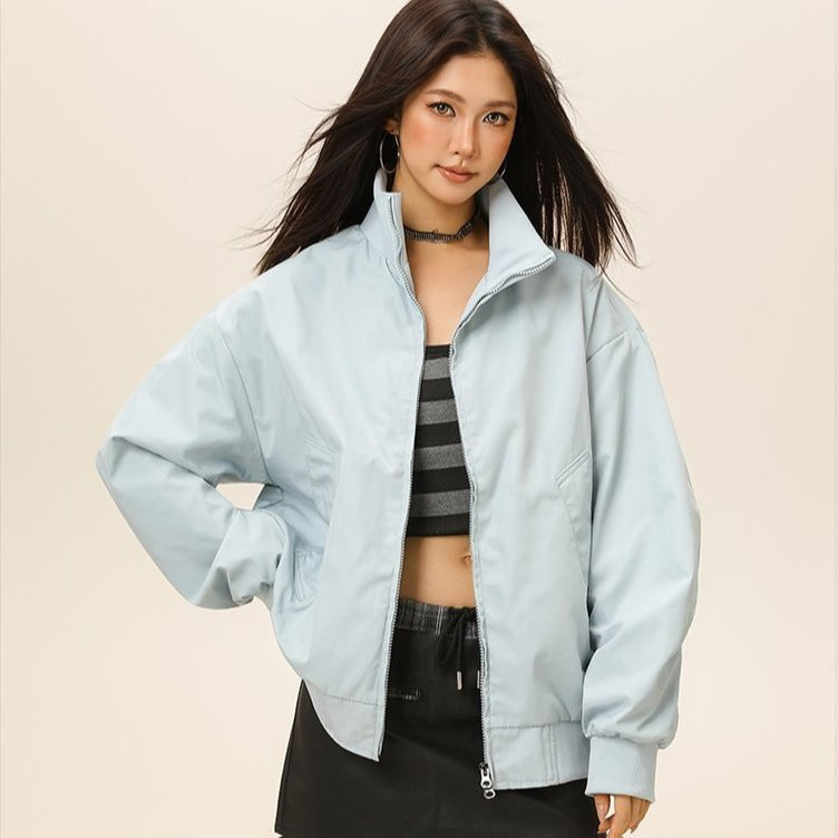 Áo khoác bay cổ đứng hai dây kéo, phù hợp cho mùa xuân thu, mã CY-9972SS