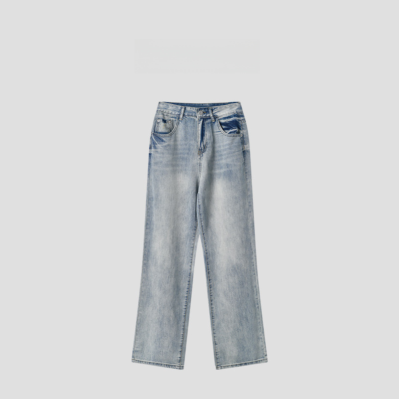 Retro Denim Nữ Phong Cách Mới Xuân Hè Giặt Cao Cấp Quần Ống Rộng Thẳng 31119