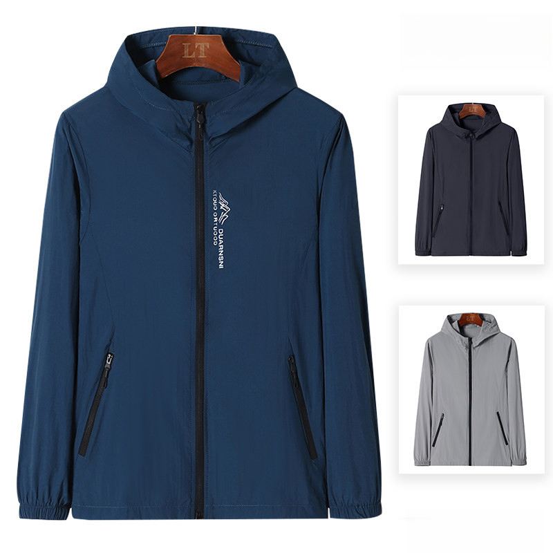 Băng lụa chống nắng áo khoác nam mùa hè 2025, có mũ trùm đầu, thoáng khí và thời trang