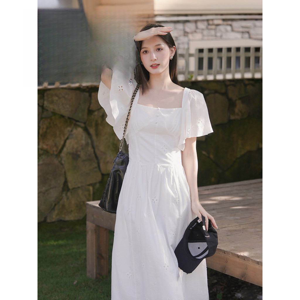 TOWN33 Váy Trắng Cổ Tích 100 Cotton Z4M082