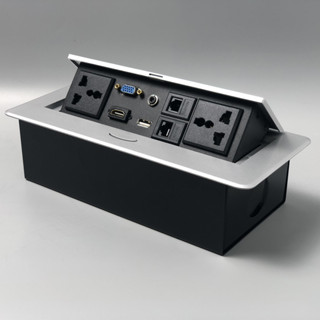 Ổ Cắm Âm Bàn Họp Đa Năng, Ổ Điện Âm Bàn Nhôm HDMI+VGA+Audio 3.5+USB(truyền file)+LAN+Phone +2 Ổ Cắm Điện