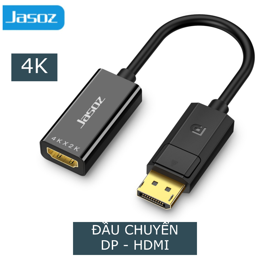 Cáp chuyển Displayport to HDMI, DP sang HDMI Jasoz dài 25cm, độ phân giải cao, bảo hành 12 tháng