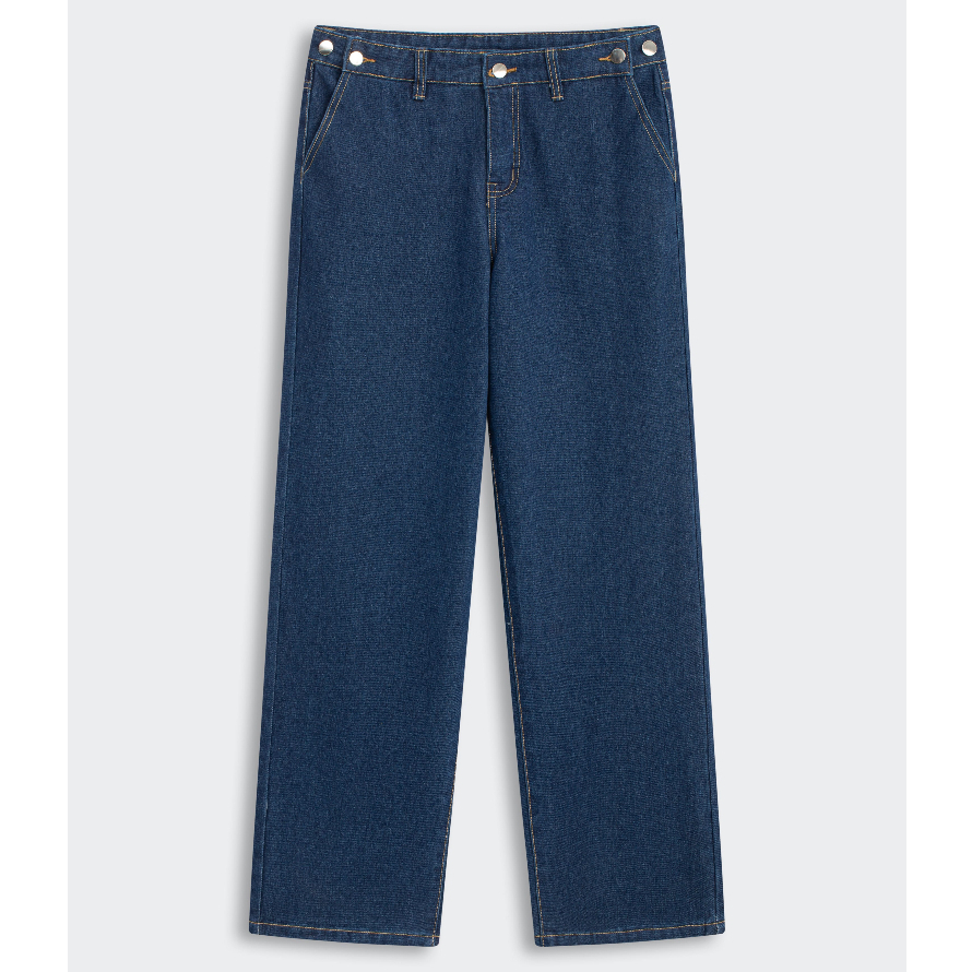 Quần jean sidetab ống suông điều chỉnh cạp, quần bò nam nữ unisex ống rộng chất jean mềm xu hướng 2024