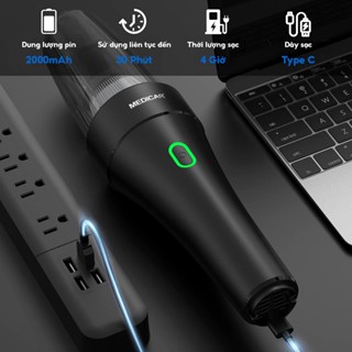 Máy hút bụi cầm tay không dây ô tô Medicar, lực hút 8500PA, máy thổi bụi xe hơi bộ lọc thép lọc bụi mịn 10PM