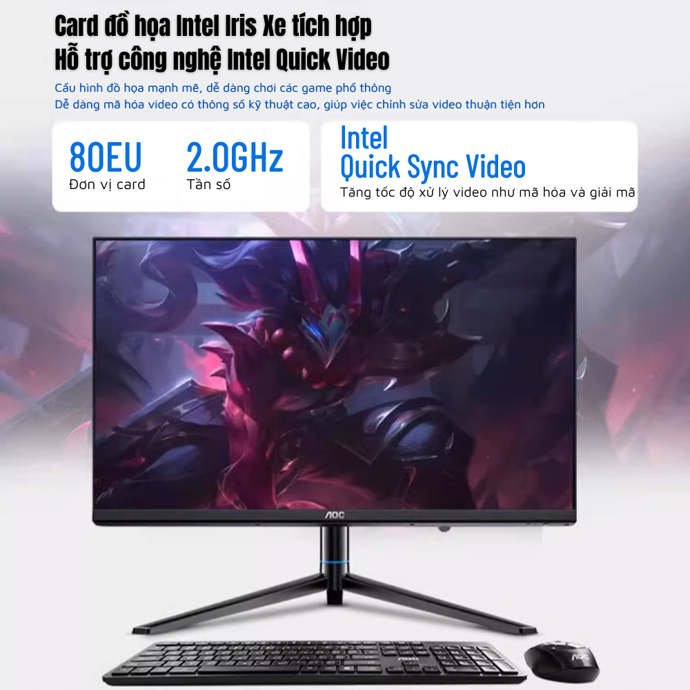 Máy tính All In One AOC E99 i5-12450H i7-13620H RAM 16GB DDR4, 512GB SSD Màn hình 23.8 Inch Pin UPS tháo rời