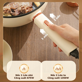 Chảo Điện Mini Đa Năng Chống Dính METIS Dung Tích 3L Có Tay Cầm Dài Điều Chỉnh Nhiệt Độ Nấu