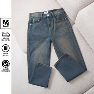 Quần bò ống đứng Manuel chất jean mềm cotton màu xanh wash size 40-126kg JSTDTB