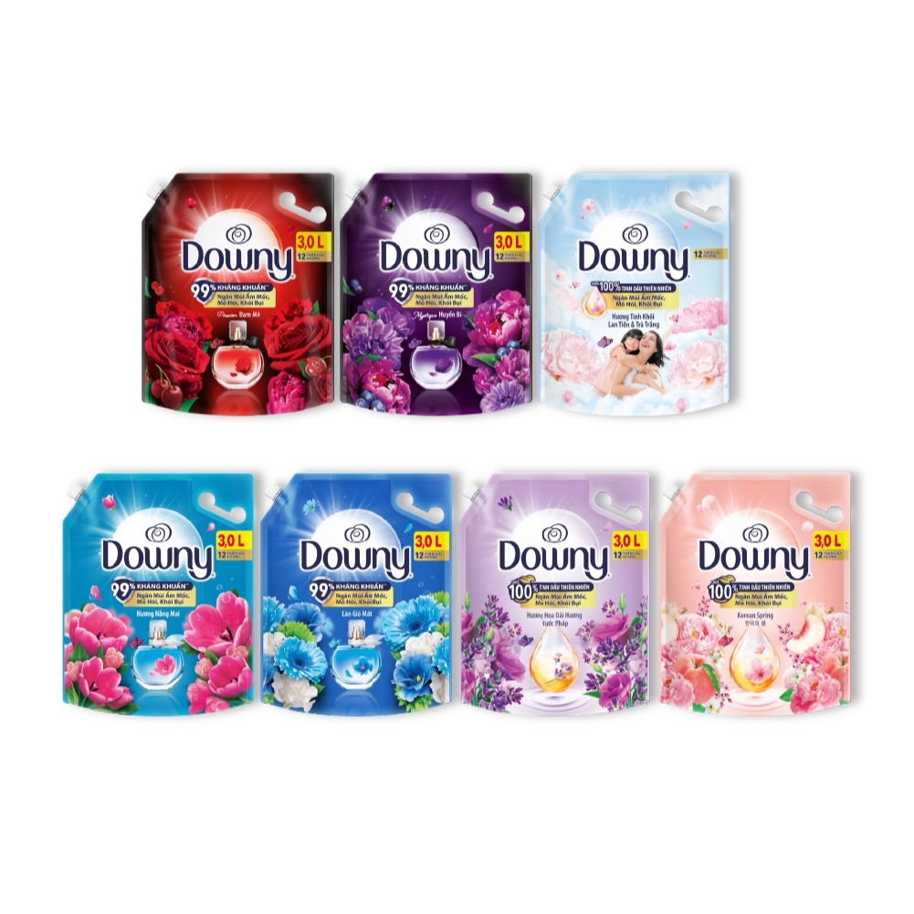 Nước Xả Vải DOWNY Tinh Dầu Thiên Nhiên/ Nước Hoa Cao Cấp/ Chống Khuẩn Nhiều Mùi Hương Túi 3L-3.2L