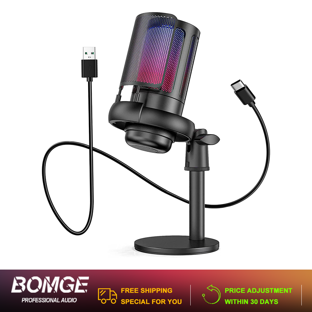 BOMGE ME6S Micro thu âm USB, tắt tiếng nhanh, đèn RGB, dành cho chơi game PC, PS5, podcast, phát trự
