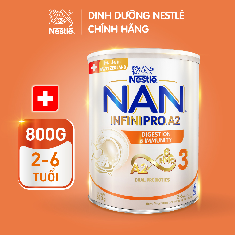 [LÔ MỚI] Sữa bột Nestlé NAN INFINIPRO A2 Bước 3 800g Nhập Khẩu Thụy Sĩ Cho Bé 2 - 6 Tuổi Có Đạm A2, 6HMO & Lợi Khuẩn Kép