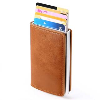 RFID Chặn Chống Trộm ID Thẻ Tín Dụng Ví Nhôm Mỏng Da PU Túi Dompet Lelaki